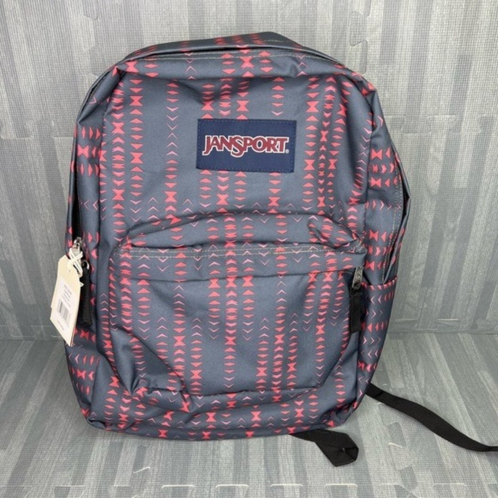 JanSport Superbreak Backpack Warped Geo Grey/Pink New Book Bag College Gear